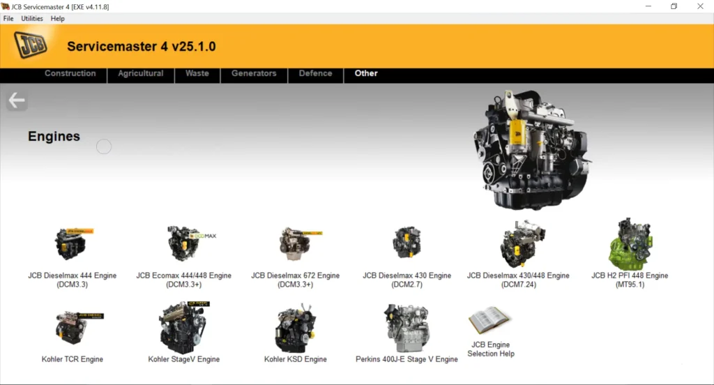 OEM JCB ServiceMaster 4 software for engines and trucks