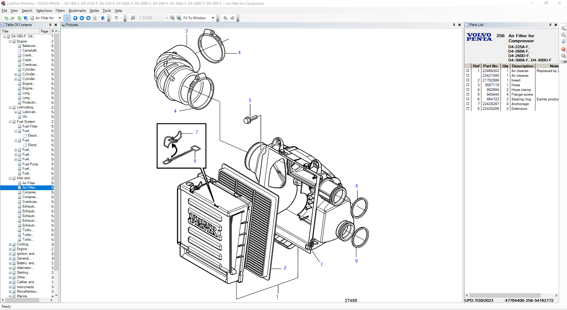 Volvo Penta Generators, Marine, and Industrial Engines OEM Electronic Parts Catalog (Airfilter for Compressor)