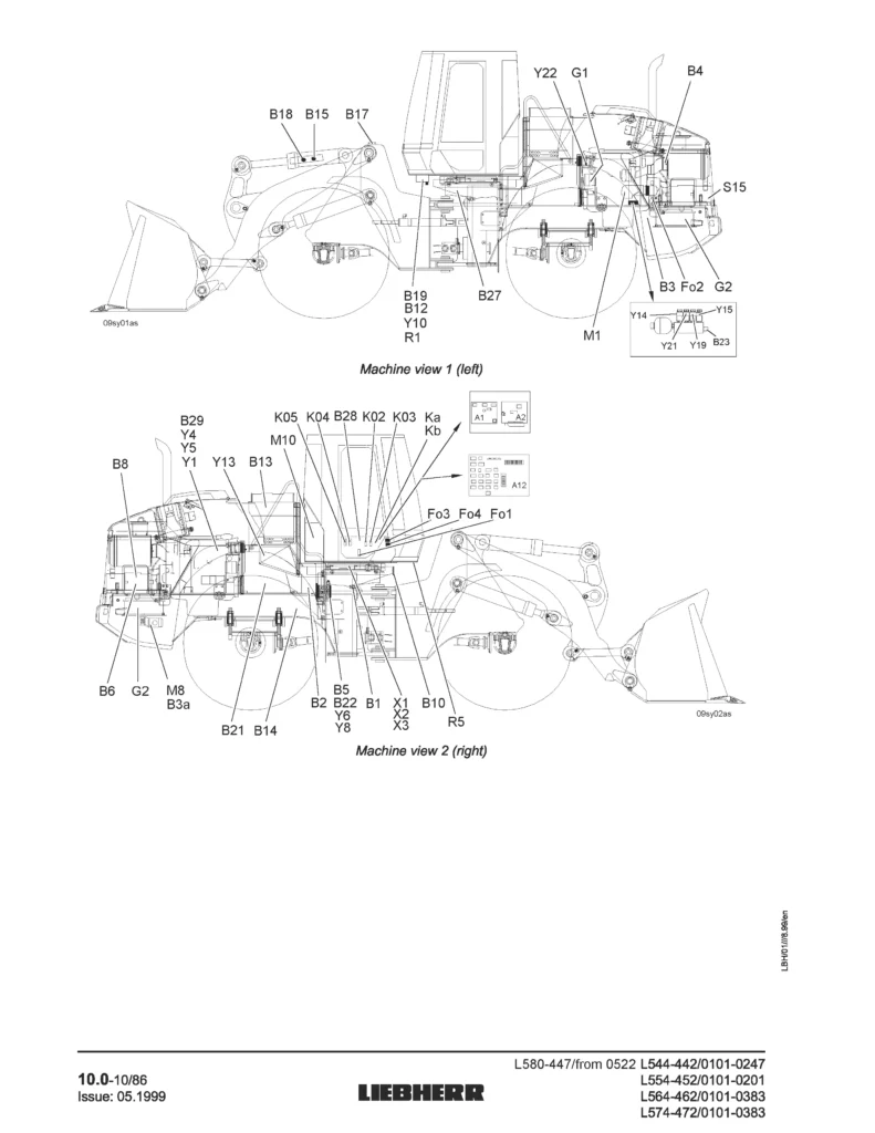Factory workshop manual for Liebherr wheel loaders L544 to L580